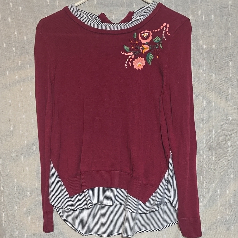 Burgundy Sweater with Floral Embroidery